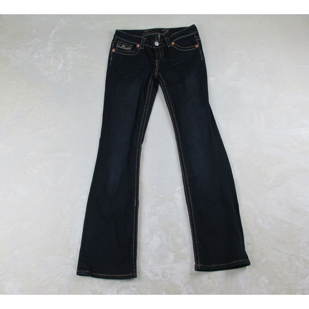 Seven7 Pants Womens 28 Blue Denim Jeans Flared‎ Embroidered Ladies 28X33*